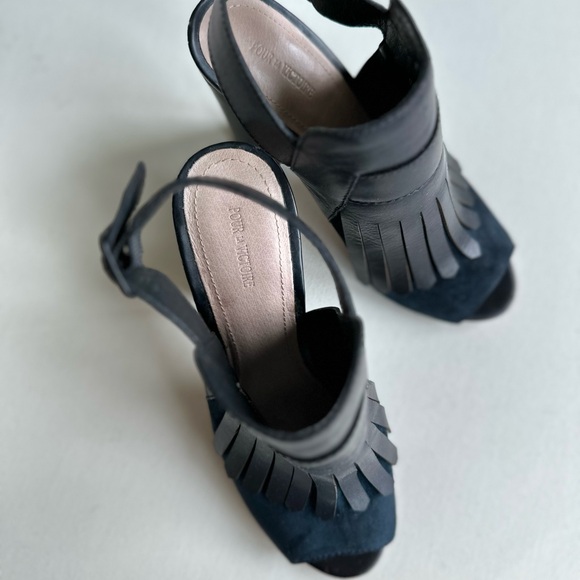 POUR La VICTOIRE Elyse Navy Suede w/Black Leather Fringe Heel - Picture 5 of 8